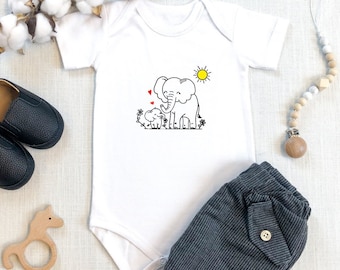 Babybody Baby Elefant mit Mama Elefant | Body Elephant | Bodysuit Baby | Geschenk Geburt | Kurzarmbody | Babyparty | Newborn Body Tiere