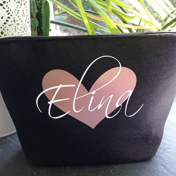 Filztasche personalisiert Name und Herz | personalisierte Filztasche | Kulturtasche aus Filz | Kulturbeutel aus Filz | Kulturtasche Damen