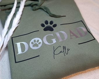DOGDAD Hoodie personalisiert mit Name - Hundepapa Hoodie - Dog Dad Hoodie - Hoodie Hunde Papa - Geschenkidee - Hunde Kapuzenpullover