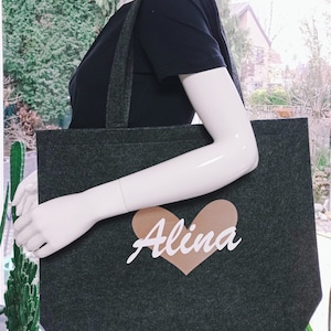 Personalized shopper bag made of felt | Heart with name | Personalized felt bag