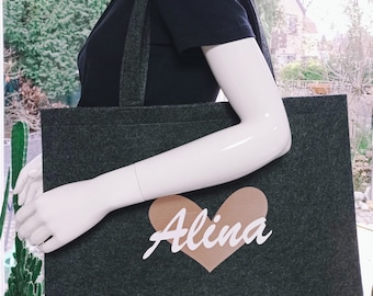 Personalisierte Shopper Tasche aus Filz | Herz mit Name | Filztasche personalisiert