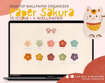 Sakura Desktop Wallpaper Organizer with Folder Icons (Digital Download)