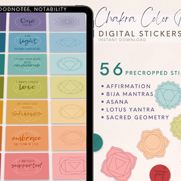Goodnotes Digital Stickers Pack-Chakra Color Boost for yogi|digital stickers for digital planner|sticker set for digital planner|chakra png