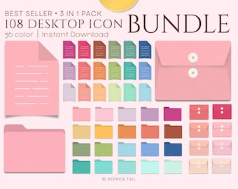 108 Colorful Desktop Folder Icons Bundle | Mac & Windows (Digital Download)