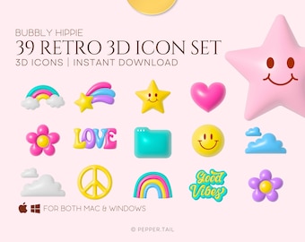Bubbly Retro Desktop Folder Icons for Mac, Windows｜Desktop Icons｜Mac Folder Icons｜Document Icons｜Desktop Wallpaper｜File Folders Mac Icons