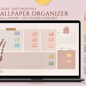2026-2027 Desktop Organizer Wallpaper in Rainbow Pastel and Folder Icon Set for Mac,Desktop Wallpaper,Digital Calendar,Desktop folder icons image 11