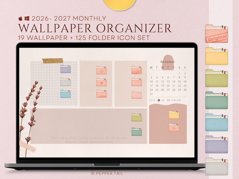 2026-2027 Desktop Organizer Wallpaper in Rainbow Pastel and Folder Icon Set for Mac,Desktop Wallpaper,Digital Calendar,Desktop folder icons image 11