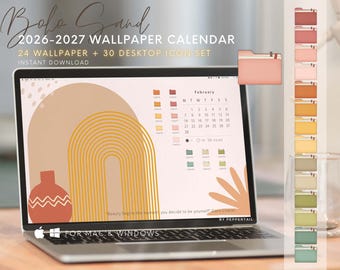 2026-2027 Boho Sand Desktop Wallpaper Organizer & Folder Icons (Digital Download)