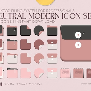Neutral Modern Pink Desktop Icons｜Desktop theme with blush red desktop folder icons｜Compatible with Mac and Windows｜Macbook folder icons