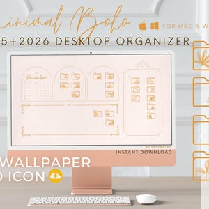 2025-2026 Minimal Boho Desktop Wallpaper Organizer｜Calendar Wallpaper｜Botanical desktop organizer Wallpaper｜Macbook Wallpaper｜folder icons