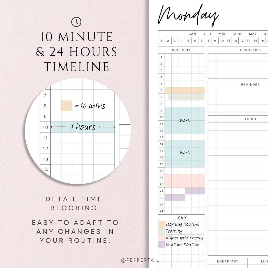 Daily Planner Printable, Wellness Compact, 24-hour Timeline (PDF) - Etsy