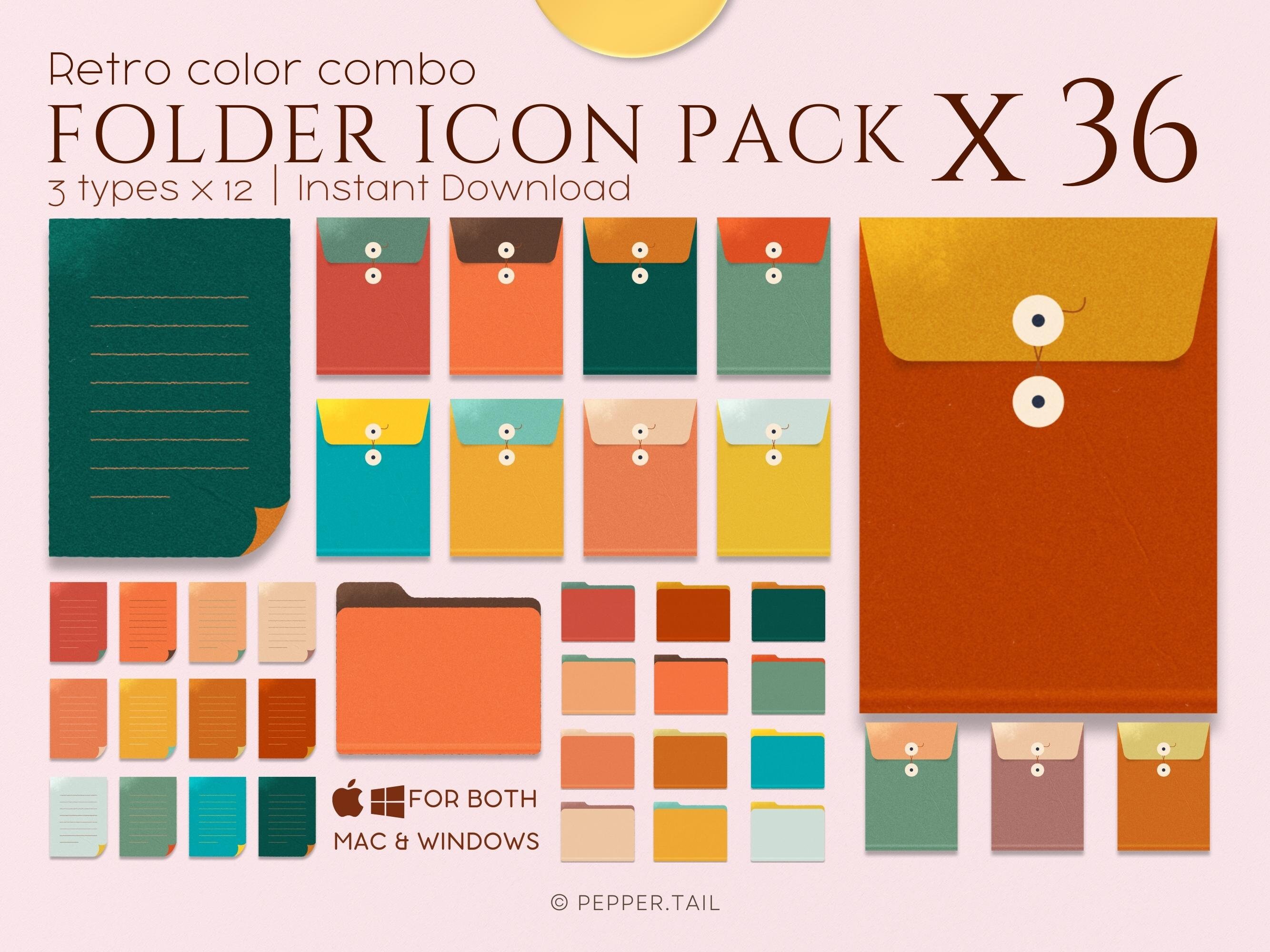 Retro Color Desktop Folder Icons - Mac and Windows (36 PNG & ICO ...