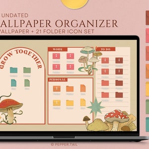 Retro Macbook Wallpaper｜Mushroom Desktop Wallpaper Organizer｜Fall Computer Wallpaper｜Laptop Wallpaper + Desktop icons Set｜Desktop Wallpaper