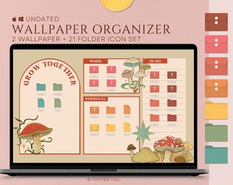 Mushroom Desktop Wallpaper Organizer with Folder Icons (Digital Download)