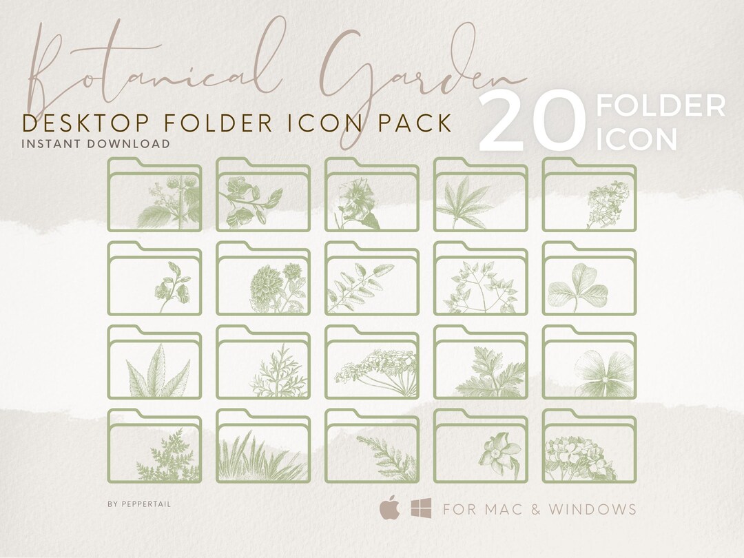 Green Botanical Desktop Folder Icons – Minimal Mac & Windows (20 PNG ...