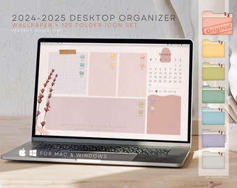 2024-2025 Desktop Organizer Wallpaper in Rainbow Pastel and Folder Icon Set for Mac,Desktop Wallpaper,Digital Calendar,Desktop folder icons