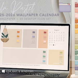 Plant Pastel｜2025-2026 Desktop Organizer Wallpaper + Folder Icon Set｜Mac Desktop Wallpaper｜Digital Background Calendar｜Desktop folder icons