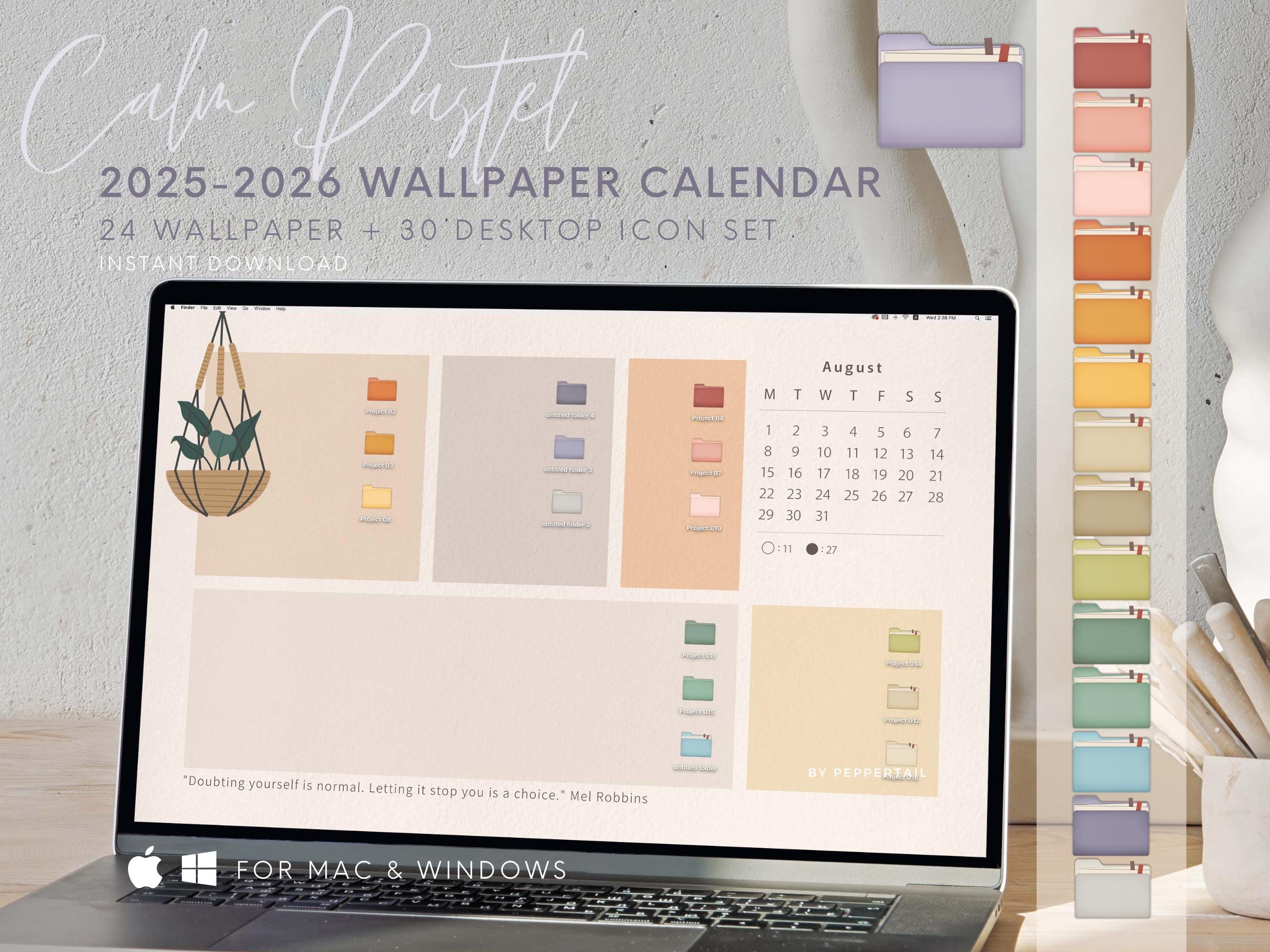 Plant Pastel｜2025-2026 Desktop Organizer Wallpaper + Folder Icon Set｜Mac Desktop Wallpaper｜Digital Background Calendar｜Desktop folder icons