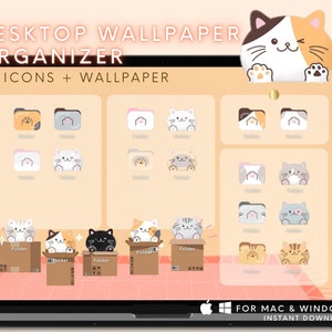 Cute Cat Folder Icons Neutral Denim Windows and (Instant Download) 