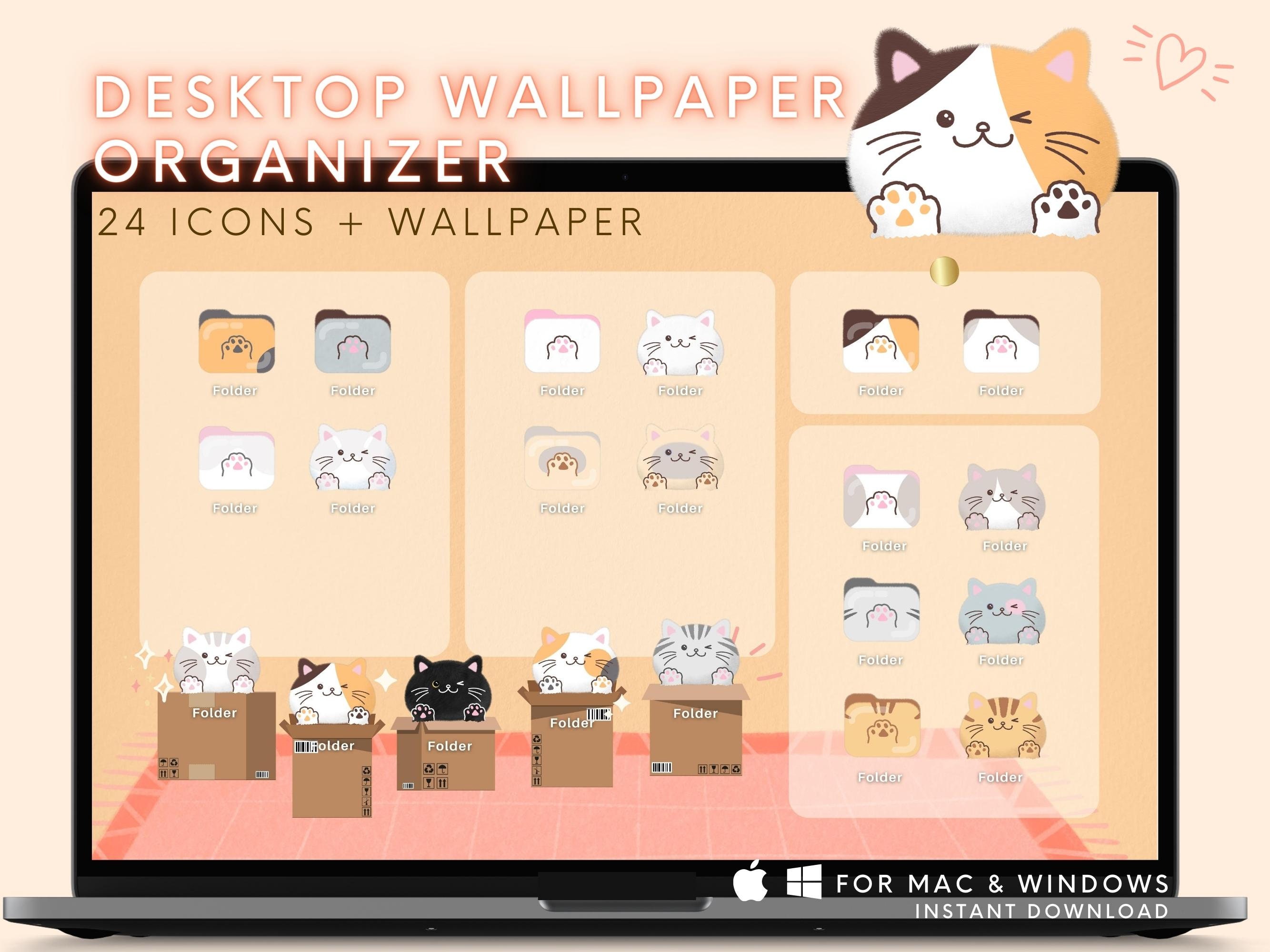 Cute Cat Folder Icons Windows and Macos Digital Download 