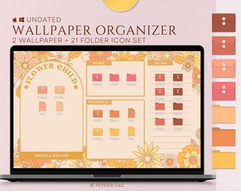 Retro Floral Desktop Wallpaper Organizer, Mac Icons (Digital Download)