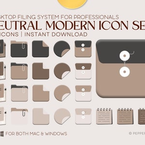 Latte Neutral Modern Desktop Icons｜Cozy desktop folder and document icons Set Compatible with Mac and Windows｜Laptop Macbook folder icons