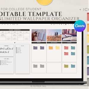 Desktop Wallpaper Organizer for College Student, EDITABLE Canva Template with to do list and desktop folder icons｜Macbook desktop background