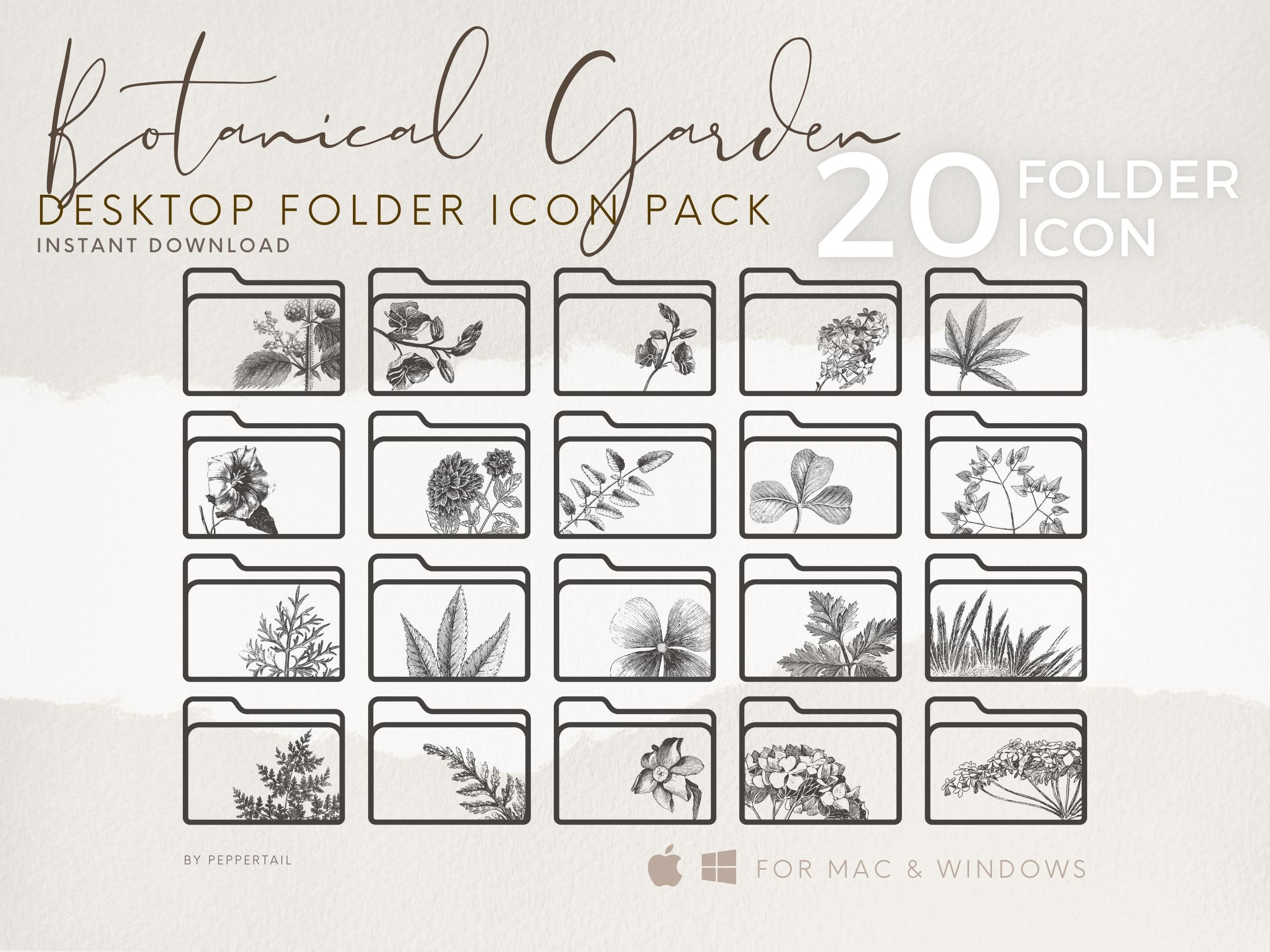 Botanical Desktop Folder Icons - Minimalist Grey, Mac & Windows ...
