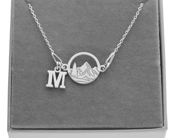 Mountains necklace with letter 925 Sterling Silver, letter necklace