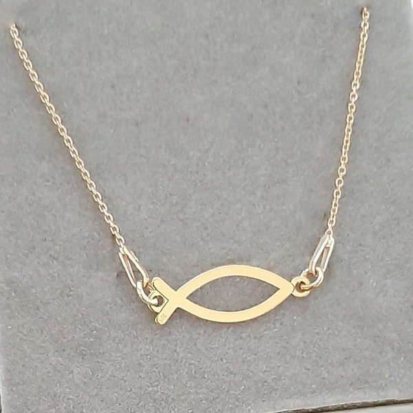Gold Ichthys symbol necklace 925 Sterling Silver, "Jesus fish" necklace