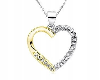Gold and silver heart necklace 925 Sterling Silver + engraving on the box