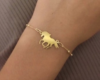 Gold horse bracelet 925 Sterling Silver + engraving
