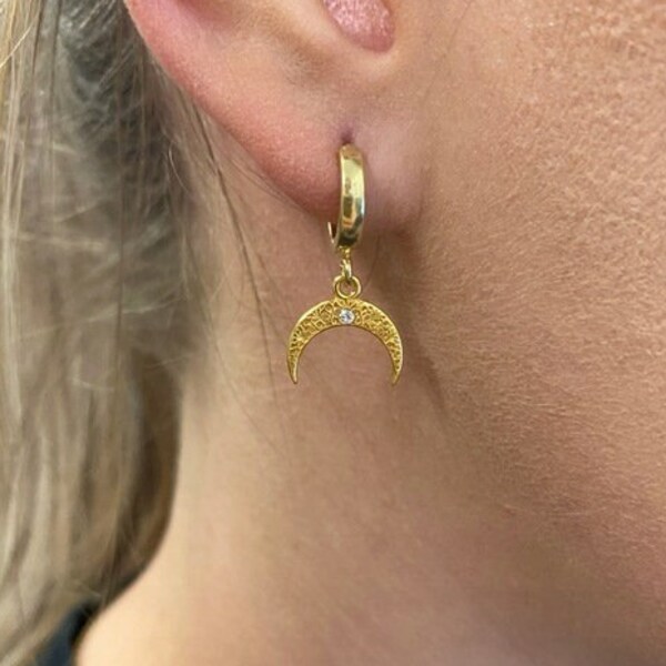 Gold moon earrings 925 Sterling Silver