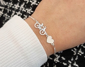 Bracciale bicicletta + cuore Argento sterling 925 + incisione