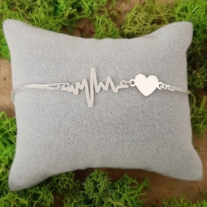 Heartbeat + heart bracelet 925 Sterling Silver + Engraving