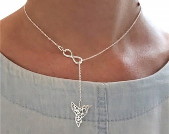 Humming-bird + infinity necklace 925 Sterling Silver