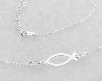 Ichthys symbol necklace 925 Sterling Silver, &quot;Jesus fish&quot; necklace