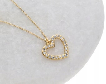 Gold heart necklace 925 Sterling Silver