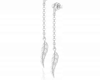 Long feather earrings 925 Sterling Silver