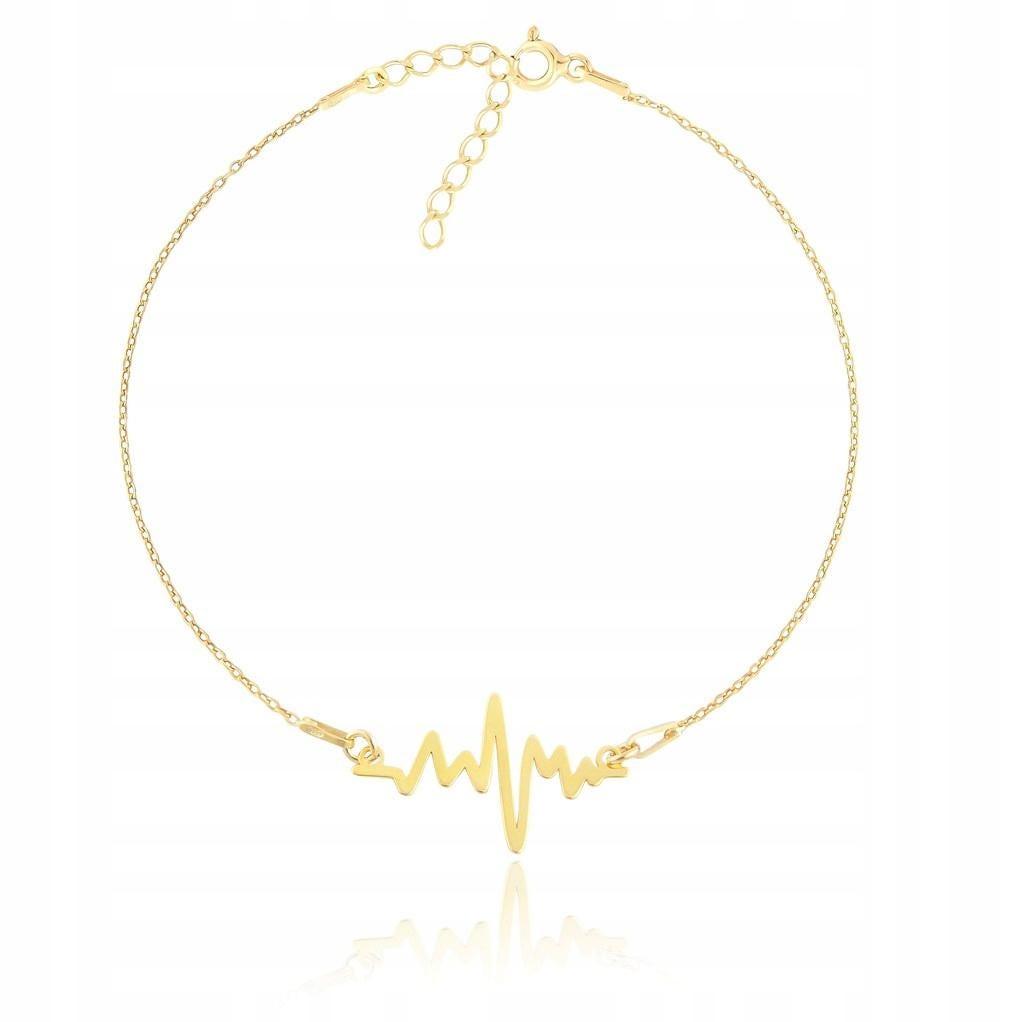 Gold heartbeat bracelet 925 Sterling Silver, pulse, lifeline bracelet