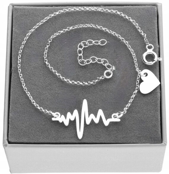 Heartbeat Bracelet With Heart 925 Sterling Silver, Pulse, Lifeline