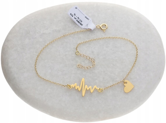 Gold Heartbeat Bracelet With Heart 925 Sterling Silver, Pulse