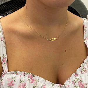 Gold Ichthys symbol necklace 925 Sterling Silver, &quot;Jesus fish&quot; necklace