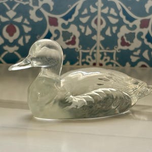 Vintage Fenton Glass Duck  Clear Satin Finish Elegant Collectible Figurine