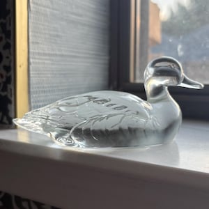 Vintage Fenton Glass Duck  Clear Satin Finish Elegant Collectible Figurine