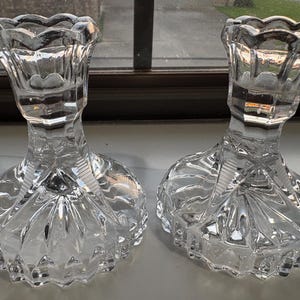 Vintage Crystal Elegance: Heirloom Cut Glass Candlestick Holders (Set of 2)