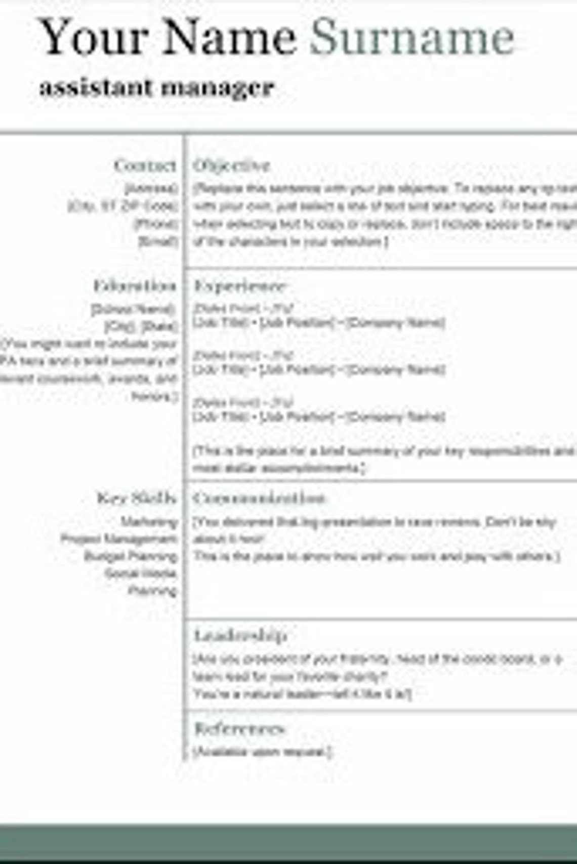 Traditional Resume Template Etsy