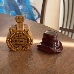 western toothpick holder set 2 hat and guitar vintage