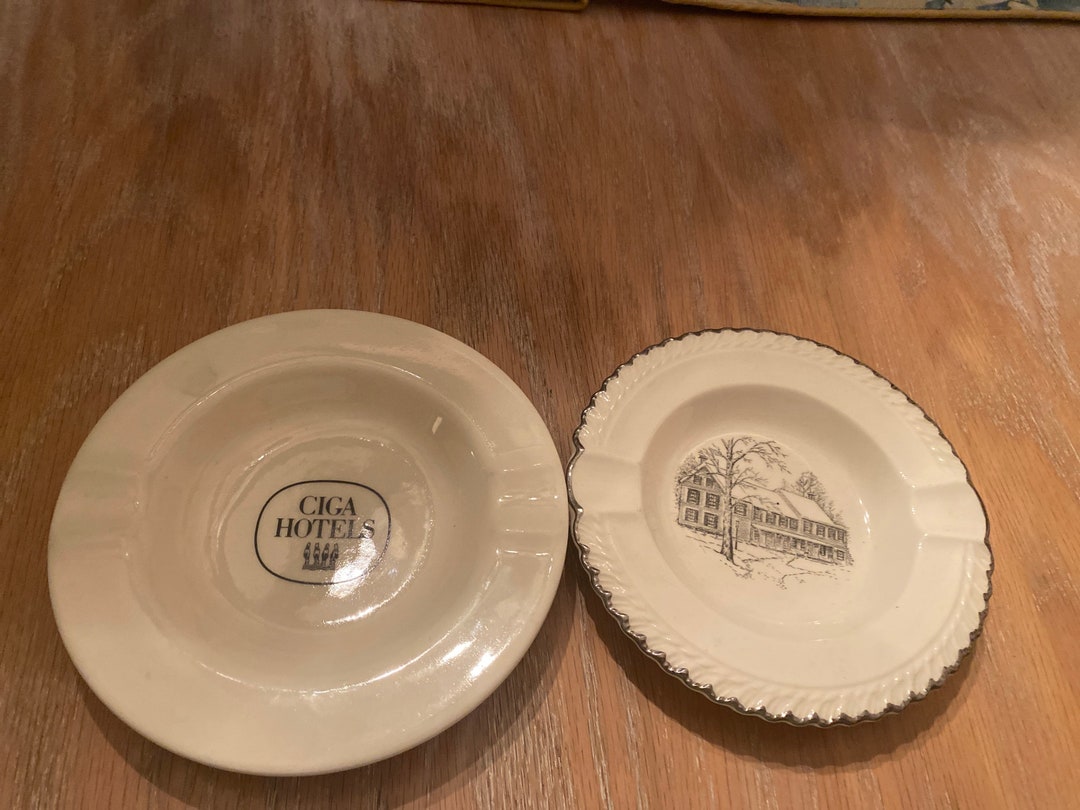 Vintage Ashtrays White Set 2 Old Chesterfield Tavern and Ciga Hotel Etsy