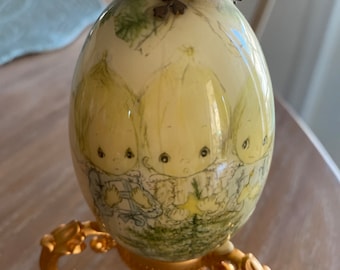Uovo decorativo gigante in ottone massiccio dipinto a mano